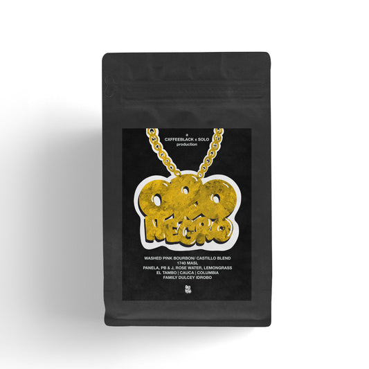 Oro Negro: afro-colombian washed process pink bourbon X castillo microlot blend // sourced from our afro-colombian family at Cafe Solo.