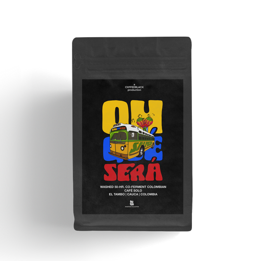 Oh Que Sera: 120hr indigenous fruit co-ferment castillo (honey, soursop, lulo) // sourced from our Afro-Colombian fam, the Dulcey Family, in El Tambo, Colombia.